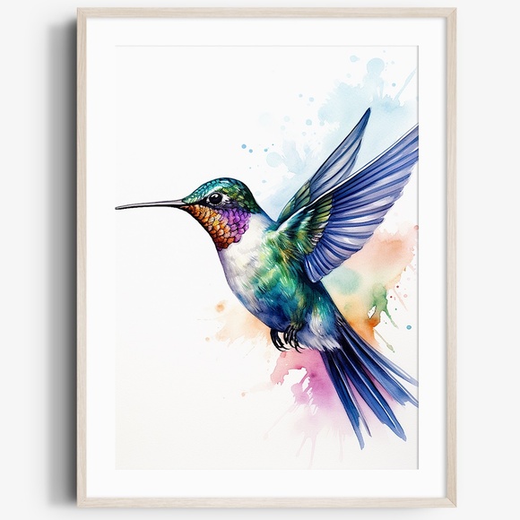 Creative Path Studios Other - Watercolor Hummingbird Wall Art Illustration Print Poster Unframed